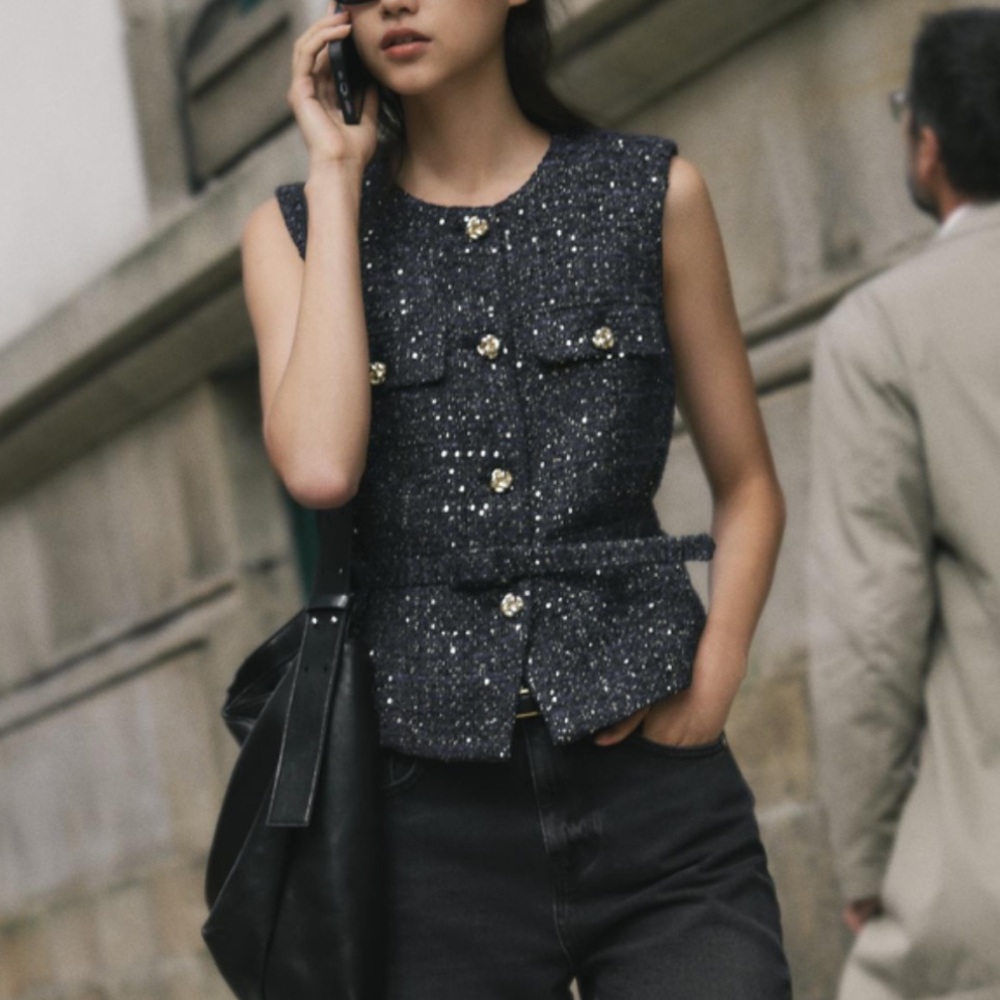 Zara belted sequin structured vest